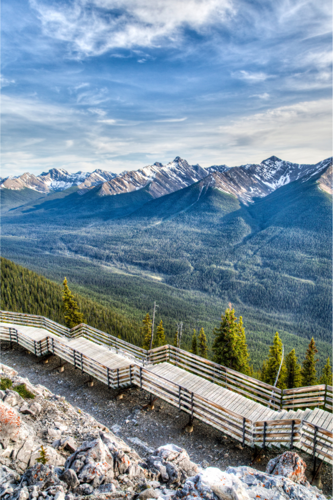 The Banff Gondola takes you up Sulphur Mountain, offering sweeping views of the Canadian Rockies, Bow Valley, and Lake Minnewanka. At the top, enjoy a boardwalk, observation deck, and fine dining.