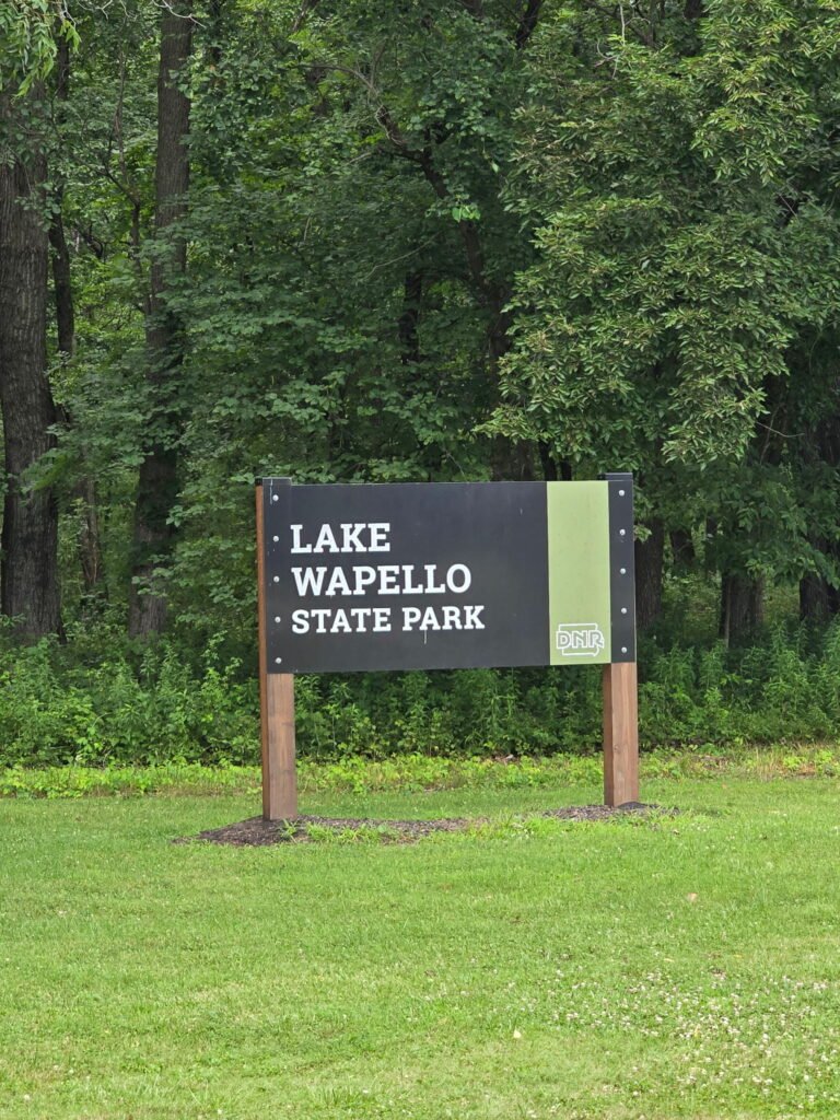 Lake Wapello State Park entrance sign in southeastern Iowa
