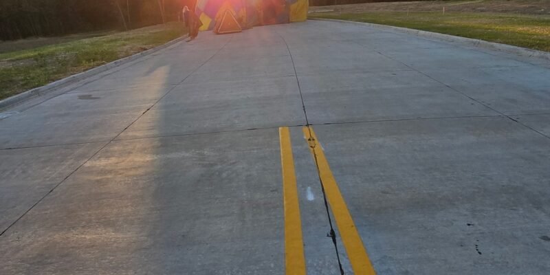 Hot air balloon envelope on a quiet road at sunset in Columbia, Missouri