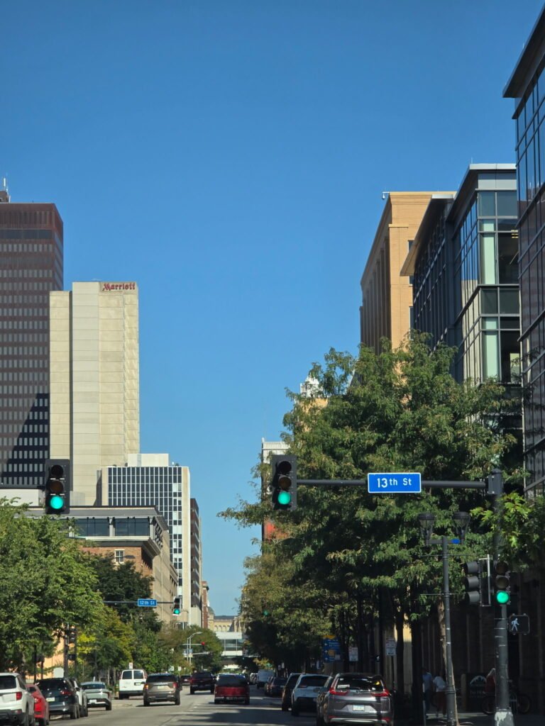 Downtown Des Moines Iowa during a mother-daughter and family weekend getaway