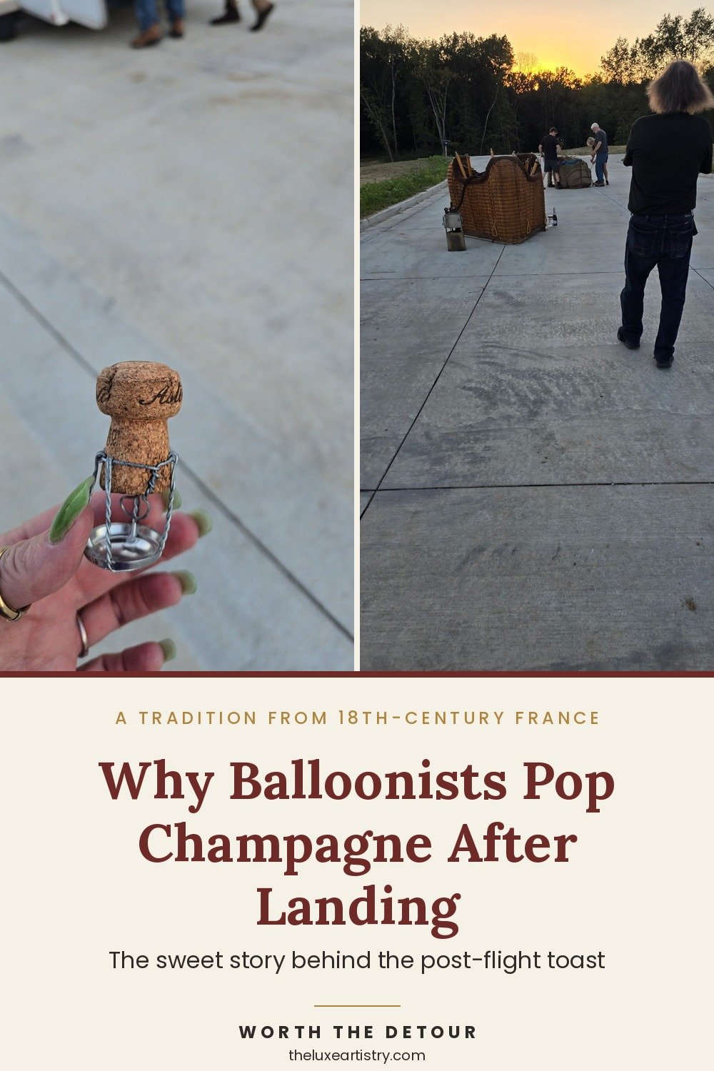 Why balloonists pop champagne after landing - Pinterest pin