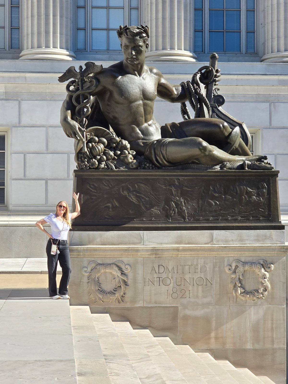 Bronze river statue by Robert Aitken beside the Capitol steps