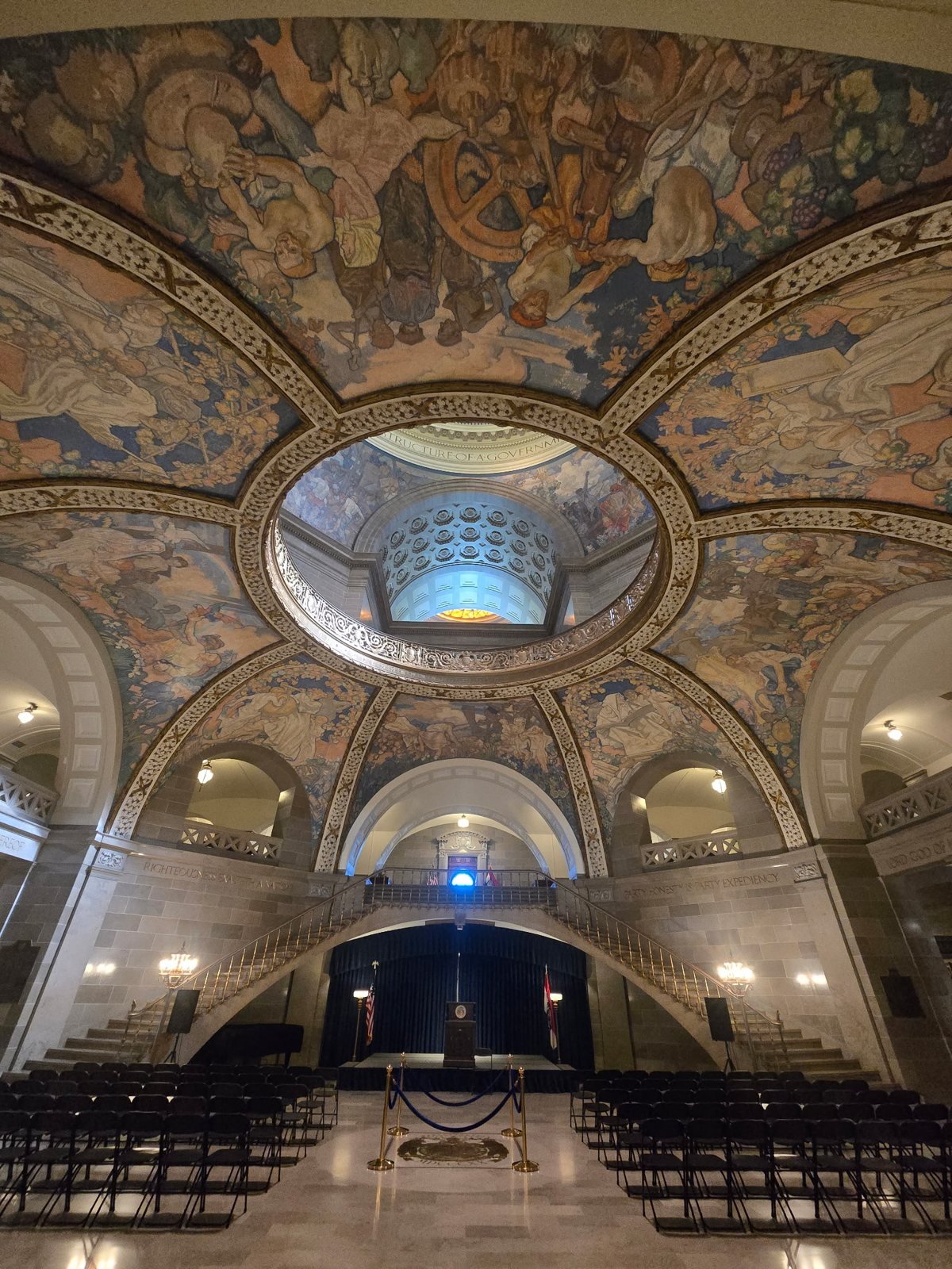 Painted murals on the domed ceiling inside the Missouri State Capitol