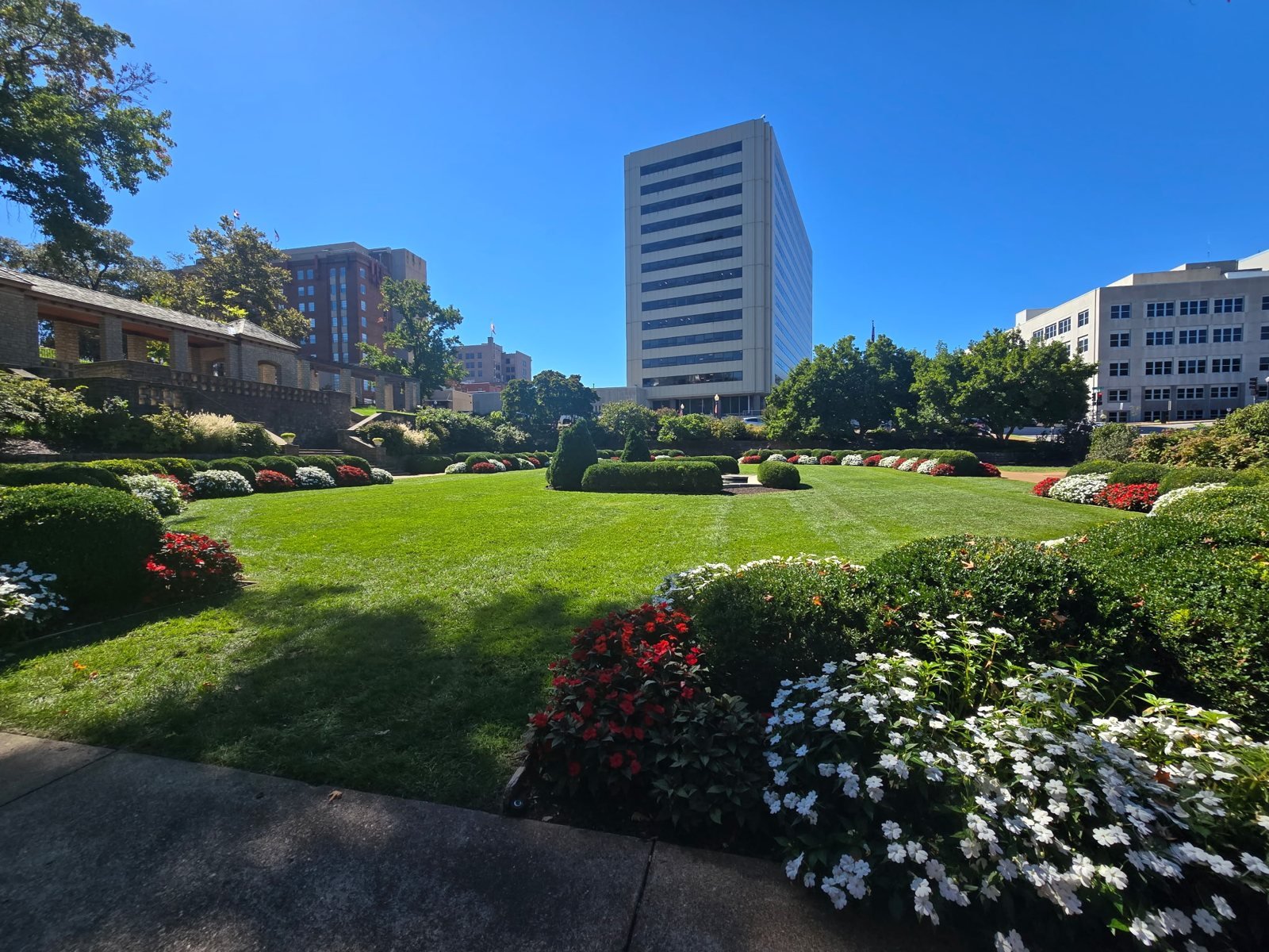 Flower beds and lawn at Carnahan Memorial Garden in Jefferson City